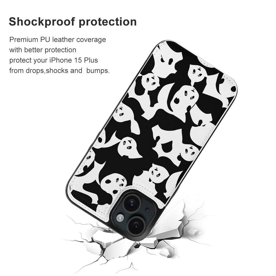 Amazon.co.jp: iPhone 15 ケース 手帳型 黒い白 パンダ iPhone